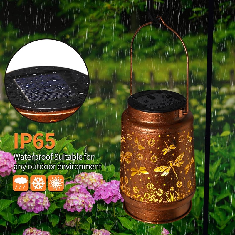 BODEVEDOB Solar Lanterns Outdoor Waterproof Dragonfly Garden Decor Gifts for Women Mom Grandma Hanging Solar Lights Metal Solar Decoration Outside for Yard,Patio,Backyard,Porch - Image 5